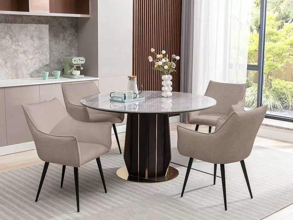 Promoções Sala*Vente-unique Conjunto De 6 Cadeiras Com Apoio De Bracos Tecido E Metal Preto, Cor Bege - Odilona