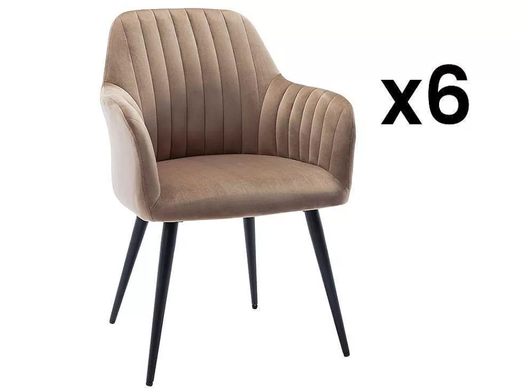 Cadeira*Vente-unique Conjunto De 6 Cadeiras Com Apoios De Bracos Em Veludo E Metal Preto, Cor Bege - Eleana