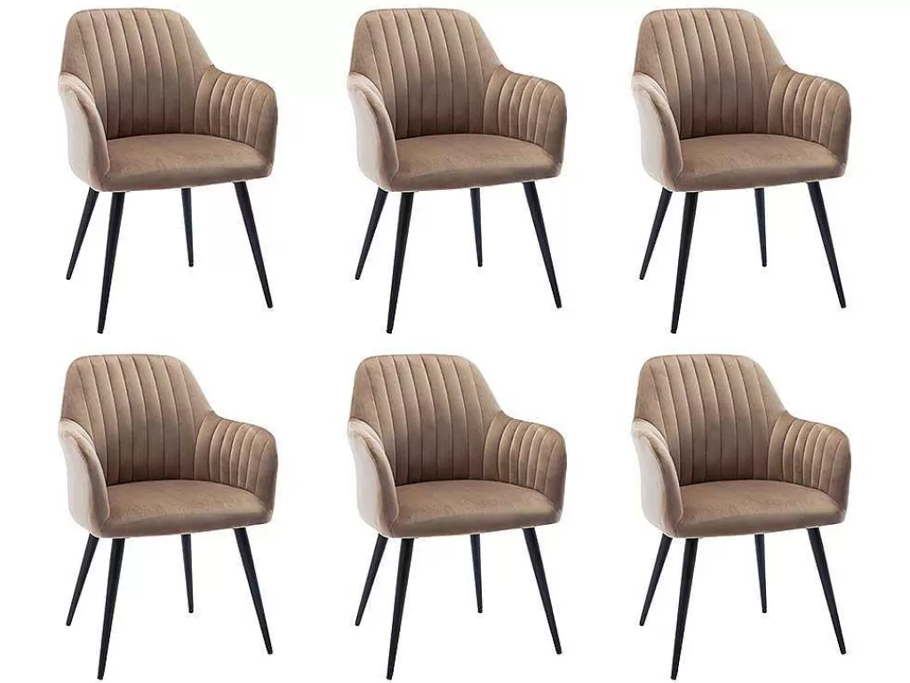 Cadeira*Vente-unique Conjunto De 6 Cadeiras Com Apoios De Bracos Em Veludo E Metal Preto, Cor Bege - Eleana