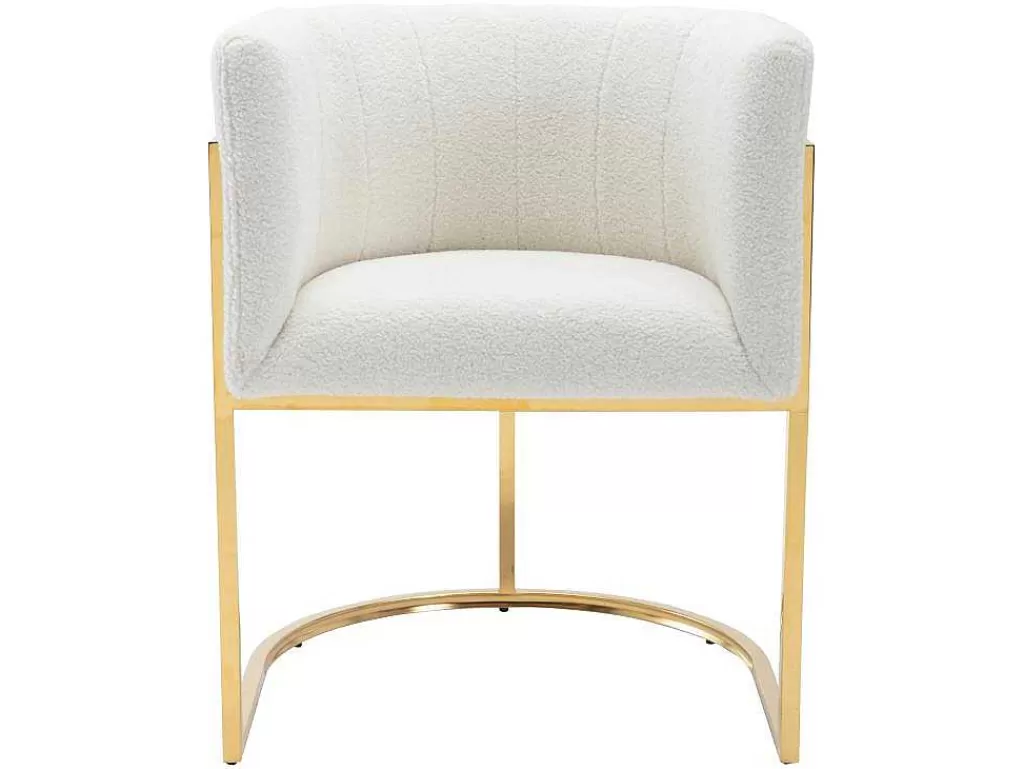 Cadeira*PASCAL MORABITO Conjunto De 6 Cadeiras Com Apoios De Bracos Tecido Boucle E Aco Inoxidavel Branco E Dourado - Peria De