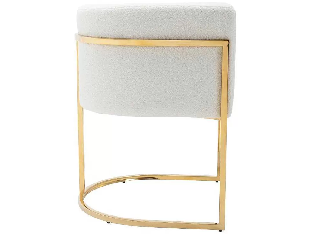 Cadeira*PASCAL MORABITO Conjunto De 6 Cadeiras Com Apoios De Bracos Tecido Boucle E Aco Inoxidavel Branco E Dourado - Peria De
