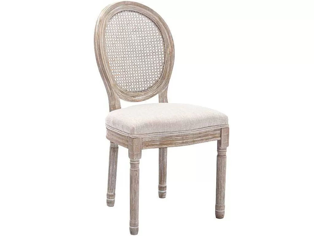 Cadeira*Vente-unique Conjunto De 6 Cadeiras Empalhadas, Tecido E Madeira De Hevea Bege - Antoinette