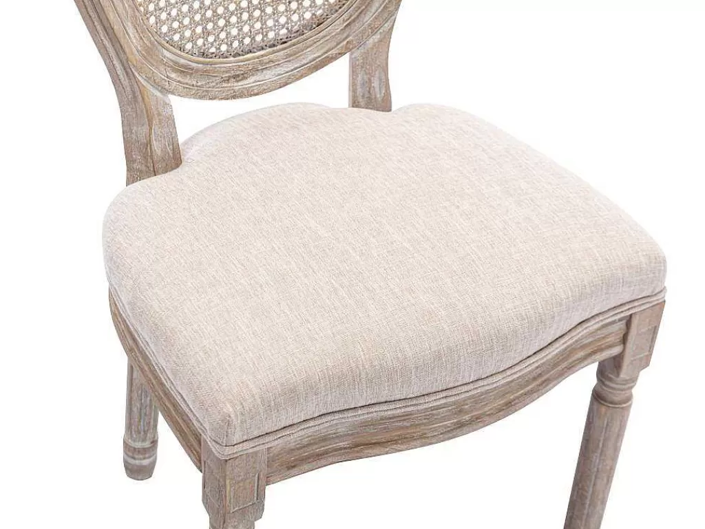 Cadeira*Vente-unique Conjunto De 6 Cadeiras Empalhadas, Tecido E Madeira De Hevea Bege - Antoinette