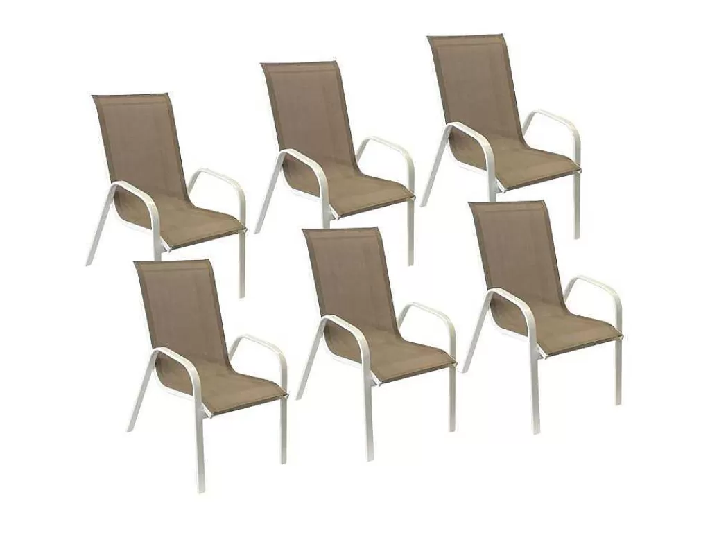 Conjunto Mesa E Cadeiras De Jardim*Happy Garden Conjunto De 6 Cadeiras Marbella Em Taupe Têxtilene - Aluminio Branco