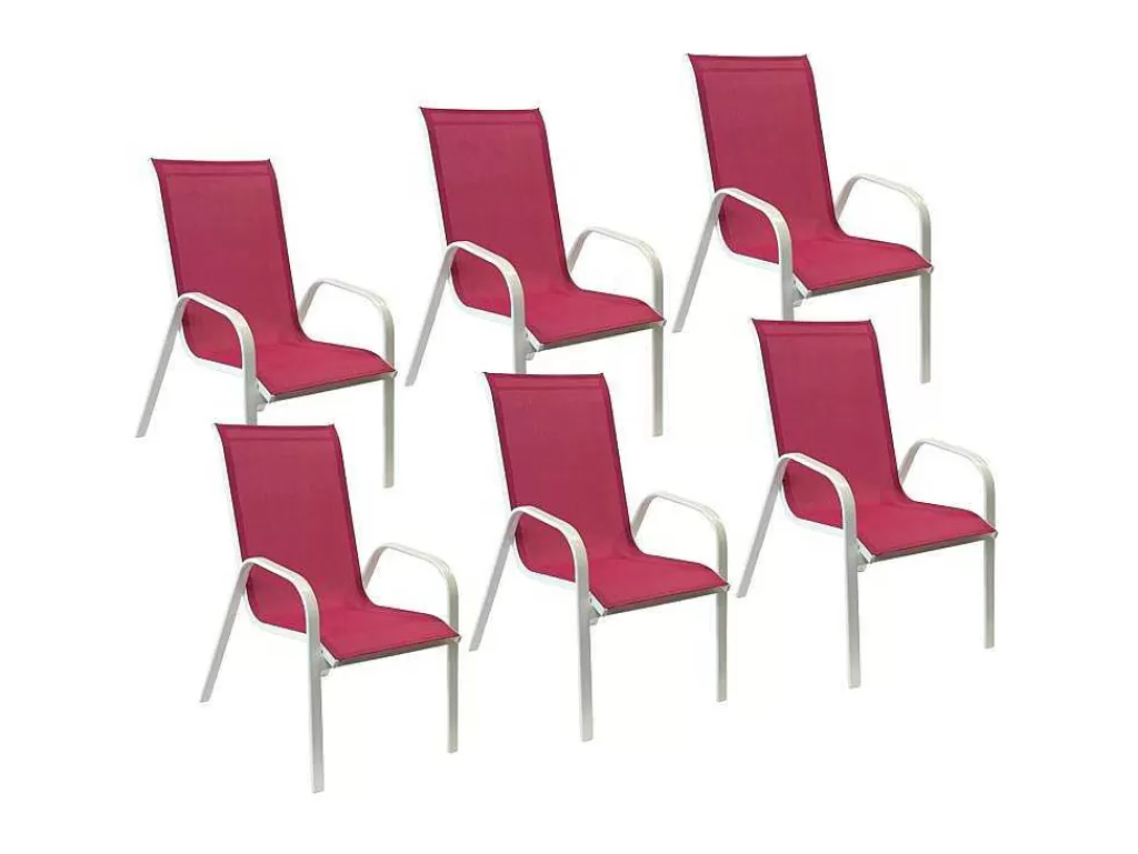 Conjunto Mesa E Cadeiras De Jardim*Happy Garden Conjunto De 6 Cadeiras Marbella Em Têxtilene Rosa - Aluminio Branco