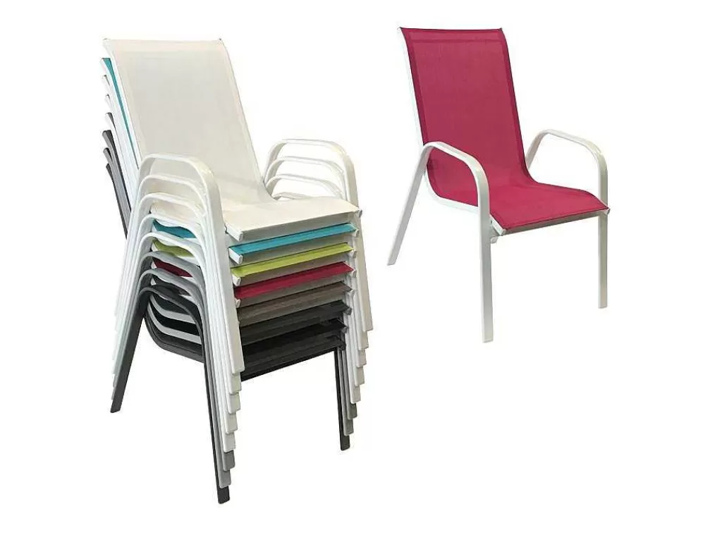 Conjunto Mesa E Cadeiras De Jardim*Happy Garden Conjunto De 6 Cadeiras Marbella Em Têxtilene Rosa - Aluminio Branco