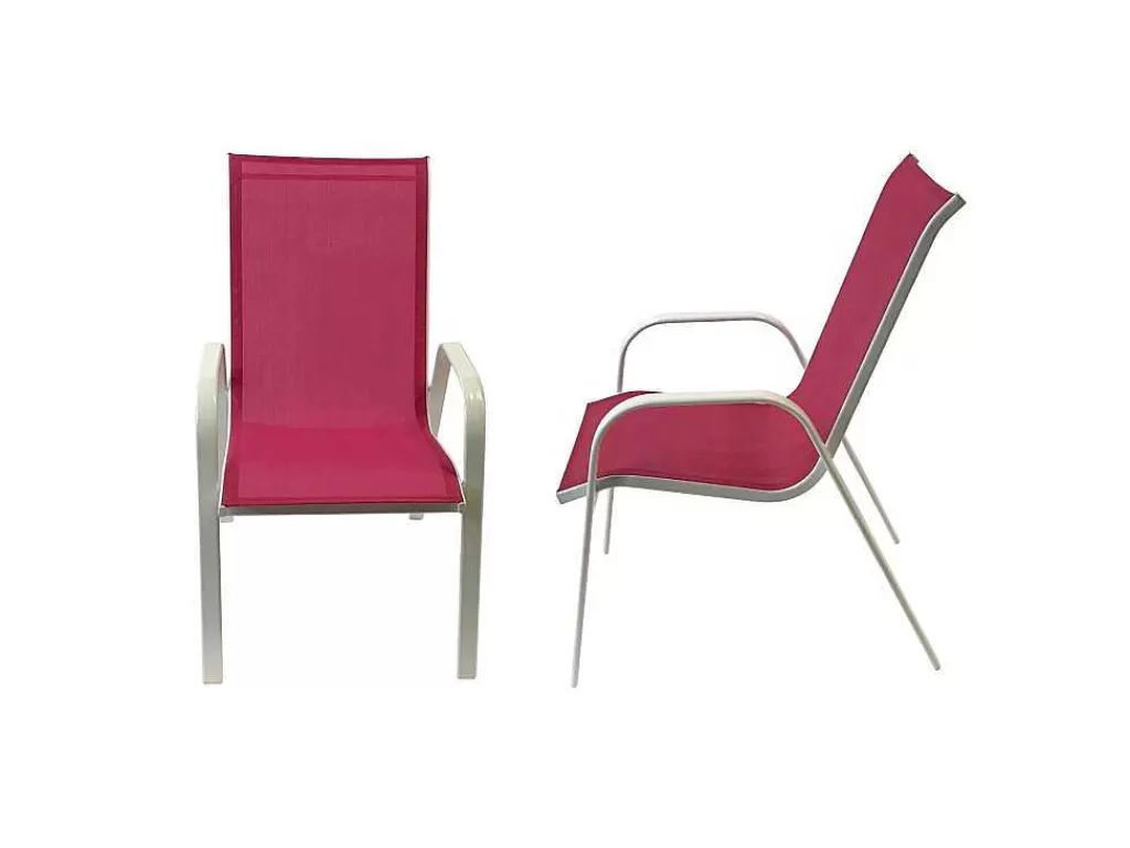 Conjunto Mesa E Cadeiras De Jardim*Happy Garden Conjunto De 6 Cadeiras Marbella Em Têxtilene Rosa - Aluminio Branco