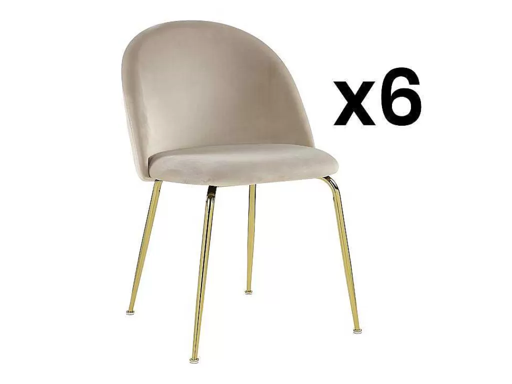 Cadeira*Vente-unique Conjunto De 6 Cadeiras Melbourne - Veludo E Metal Dourado - Bege
