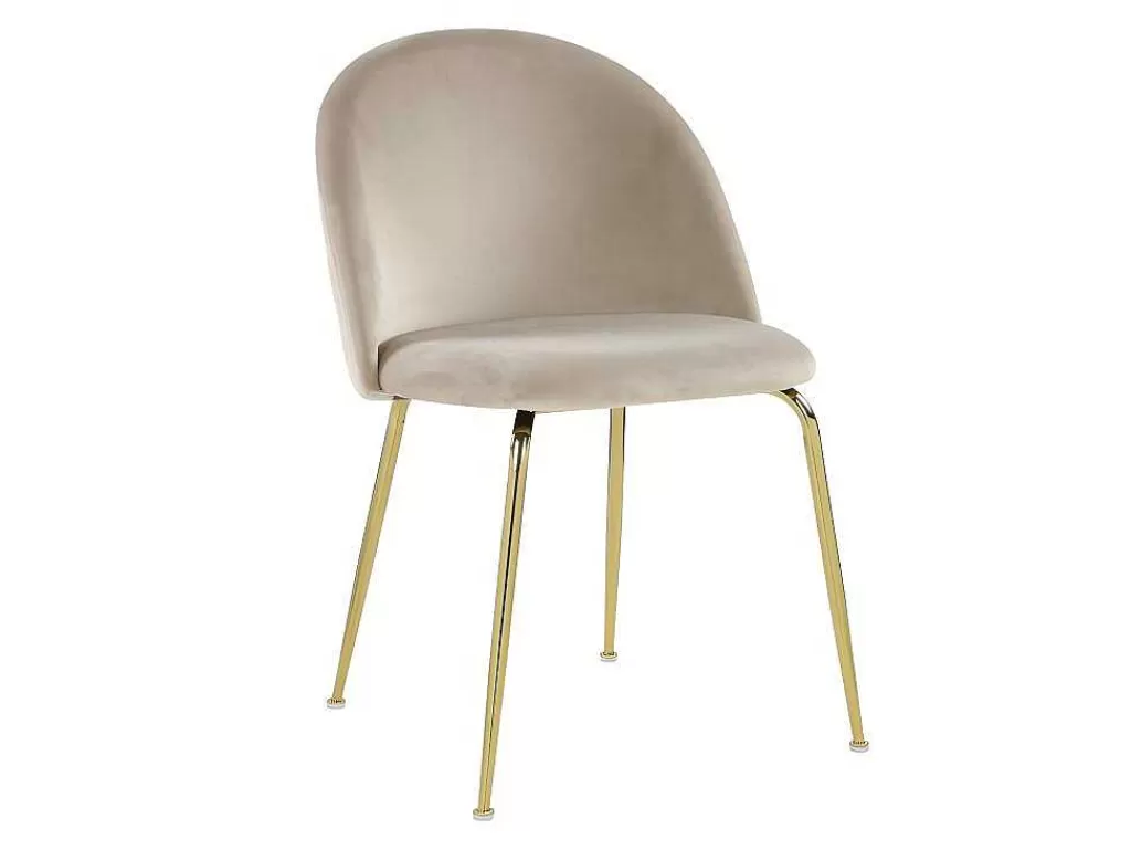 Cadeira*Vente-unique Conjunto De 6 Cadeiras Melbourne - Veludo E Metal Dourado - Bege