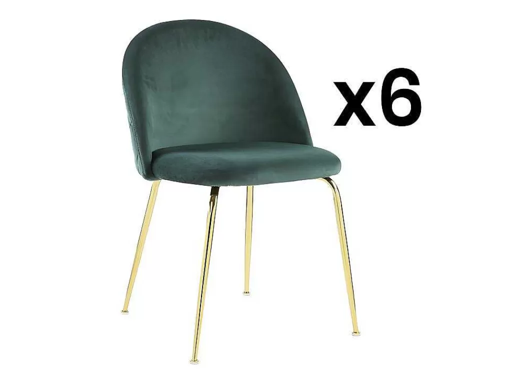 Promoções Sala*Vente-unique Conjunto De 6 Cadeiras Melbourne - Veludo E Metal Dourado - Verde