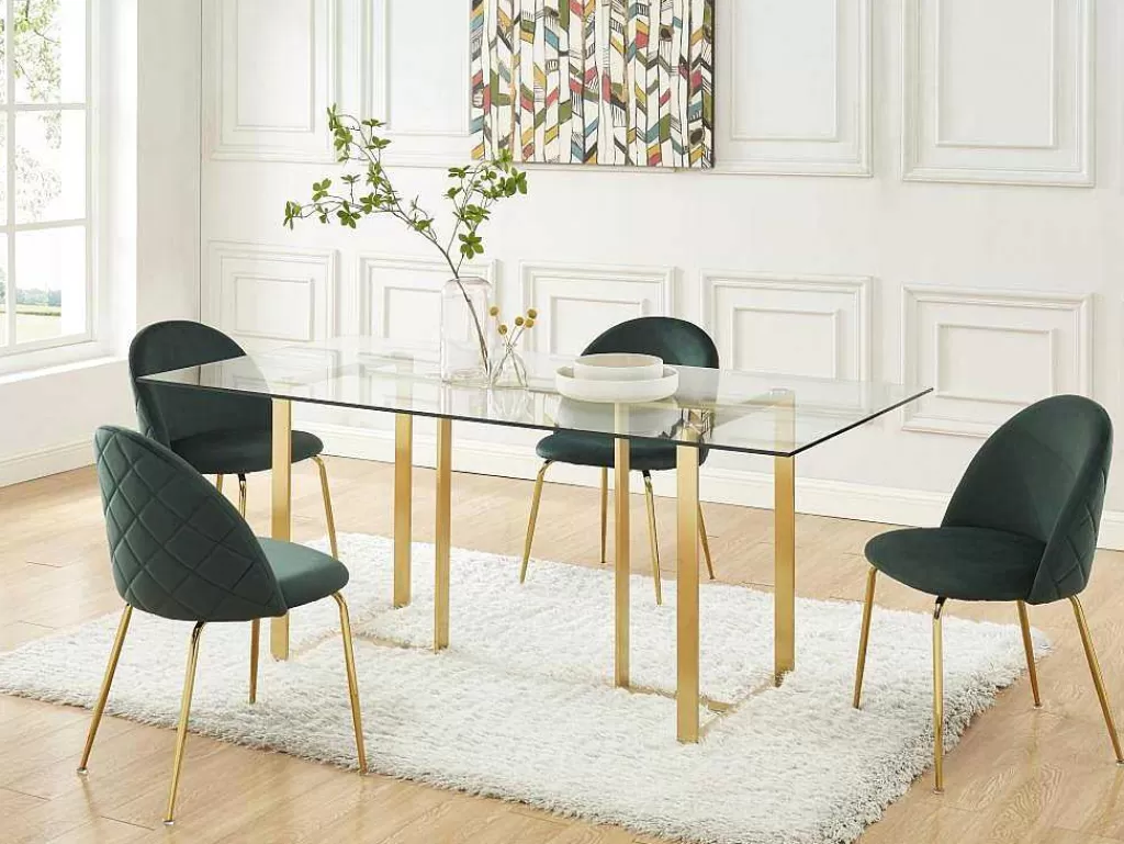 Promoções Sala*Vente-unique Conjunto De 6 Cadeiras Melbourne - Veludo E Metal Dourado - Verde