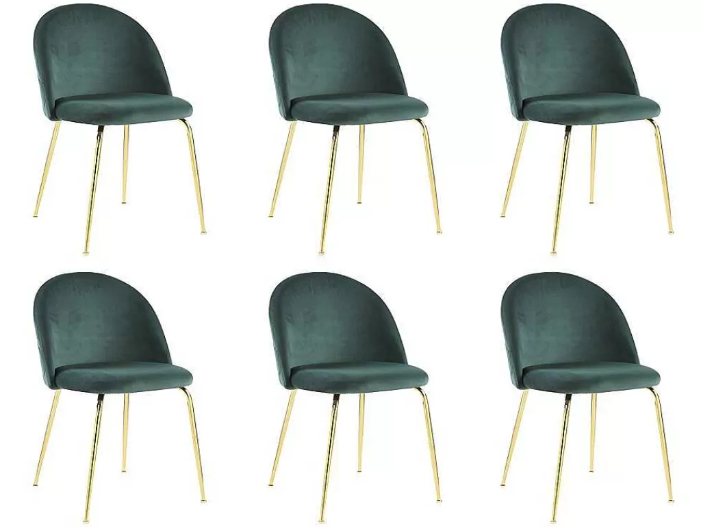 Promoções Sala*Vente-unique Conjunto De 6 Cadeiras Melbourne - Veludo E Metal Dourado - Verde