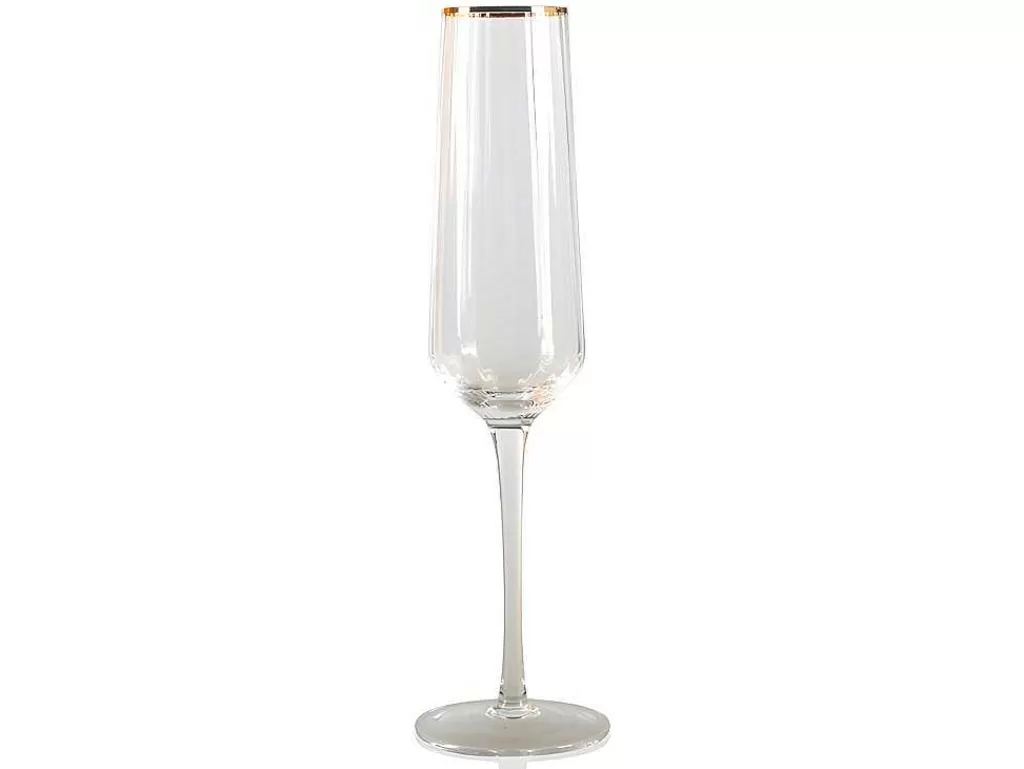 Louça E Utensílios De Cozinha*OZAIA Conjunto De 6 Copos De Champanhe Estriados Estilo Art Deco Celebration - 7 X 7 X 26 Cm - Bordas Douradas