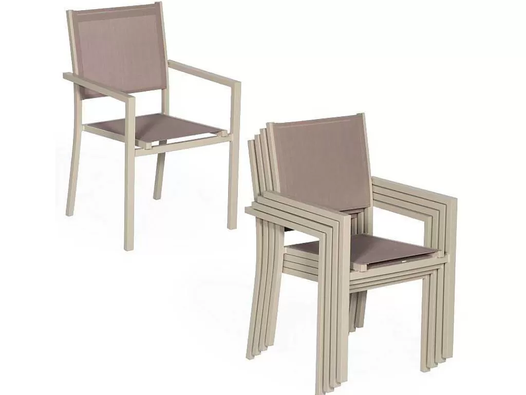 Conjunto Mesa E Cadeiras De Jardim*Happy Garden Conjunto De 8 Cadeiras De Aluminio Em Tons - Têxtilene Taupe
