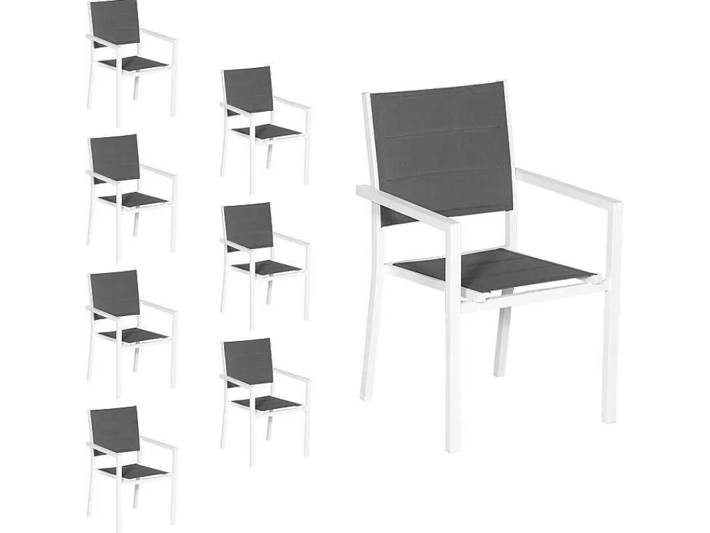 Conjunto Mesa E Cadeiras De Jardim*Happy Garden Conjunto De 8 Cadeiras Estofadas Em Aluminio Branco - Têxtileno Cinzento