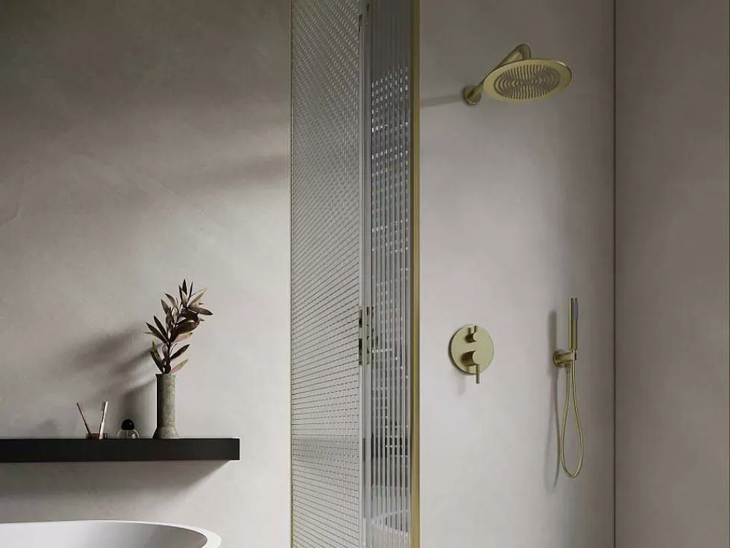 Promoções Casa De Banho & Bem-Estar*Shower & Design Conjunto De Duche Encastravel Com Torneira Misturadora Mecanica Dourado Acabamento Escovado - Tamise