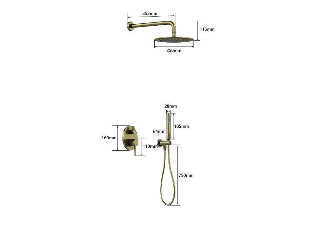 Promoções Casa De Banho & Bem-Estar*Shower & Design Conjunto De Duche Encastravel Com Torneira Misturadora Mecanica Dourado Acabamento Escovado - Tamise