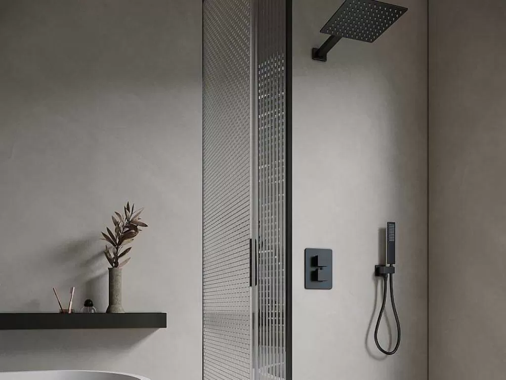 Coluna De Duche*Shower & Design Conjunto De Duche Encastravel Com Torneira Misturadora Termostatica E Suporte De Parede Fixo Preto Mate - Terek