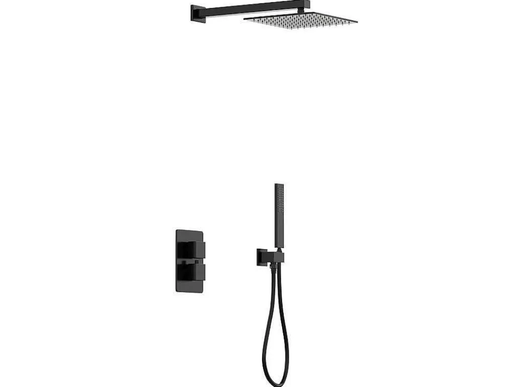 Coluna De Duche*Shower & Design Conjunto De Duche Encastravel Com Torneira Misturadora Termostatica E Suporte De Parede Fixo Preto Mate - Terek