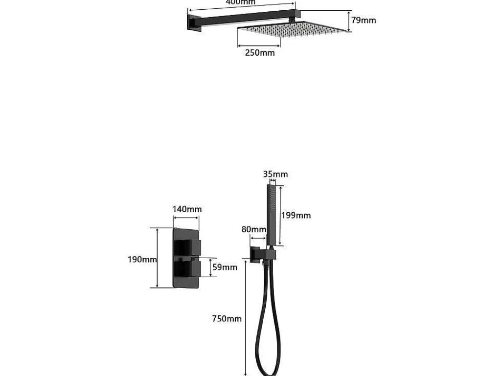 Coluna De Duche*Shower & Design Conjunto De Duche Encastravel Com Torneira Misturadora Termostatica E Suporte De Parede Fixo Preto Mate - Terek