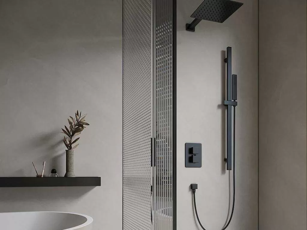 Coluna De Duche*Shower & Design Conjunto De Duche Encastravel Com Torneira Misturadora Termostatica E Suporte De Parede Regulavel Preto Mate - Terek