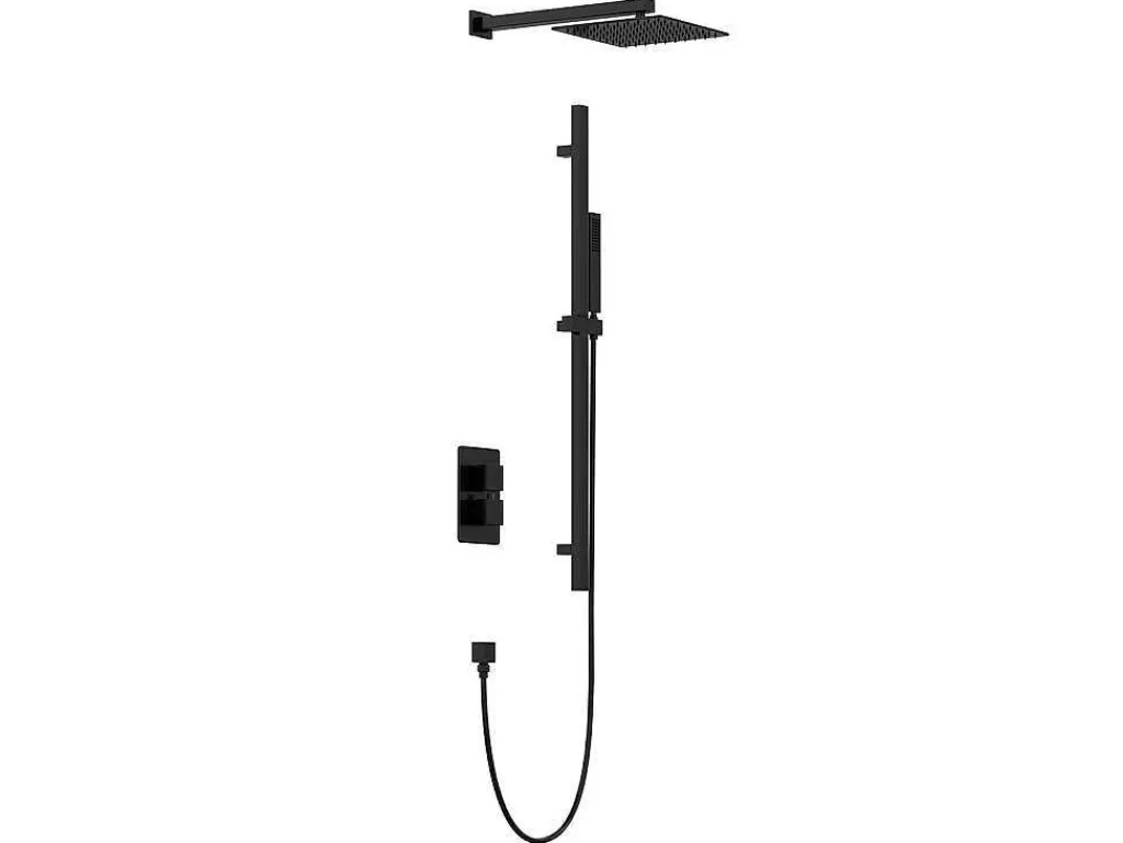 Coluna De Duche*Shower & Design Conjunto De Duche Encastravel Com Torneira Misturadora Termostatica E Suporte De Parede Regulavel Preto Mate - Terek
