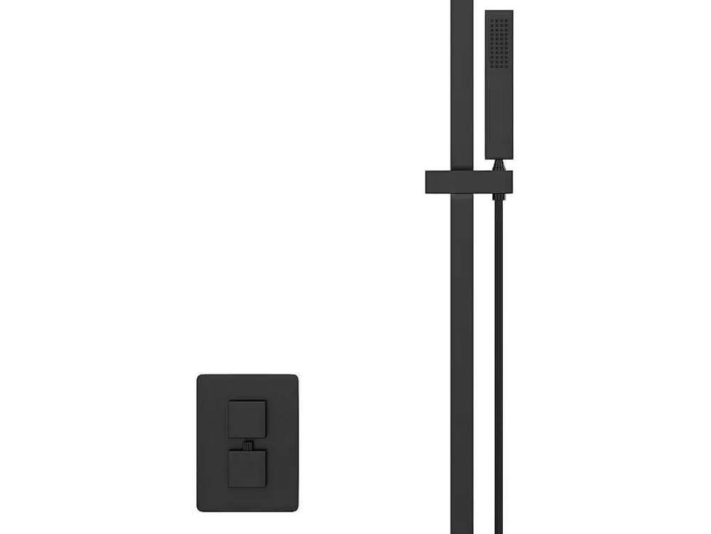 Coluna De Duche*Shower & Design Conjunto De Duche Encastravel Com Torneira Misturadora Termostatica E Suporte De Parede Regulavel Preto Mate - Terek