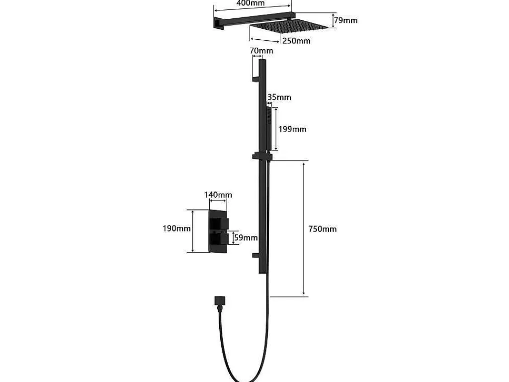 Coluna De Duche*Shower & Design Conjunto De Duche Encastravel Com Torneira Misturadora Termostatica E Suporte De Parede Regulavel Preto Mate - Terek