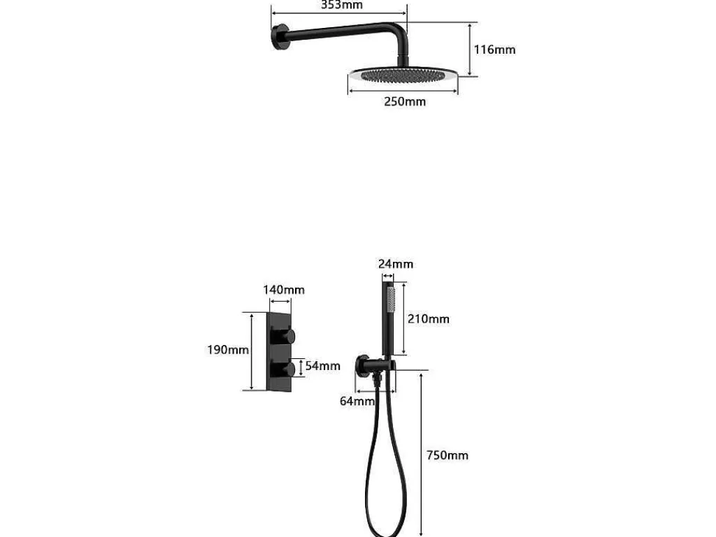 Coluna De Duche*Shower & Design Conjunto De Duche Encastravel Com Torneira Misturadora Termostatica Preto Mate - Timavo