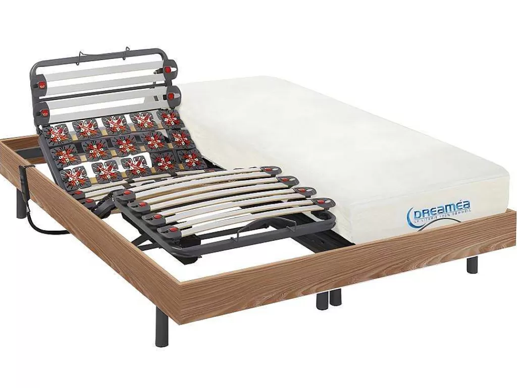 Cama Articulada*DREAMEA Conjunto De Estrados Articulados De Ripas E Discos De Molas Com Memória De Forma Dionysos De - Motores Okin - Carvalho Toupeira - 2X80X200 Cm