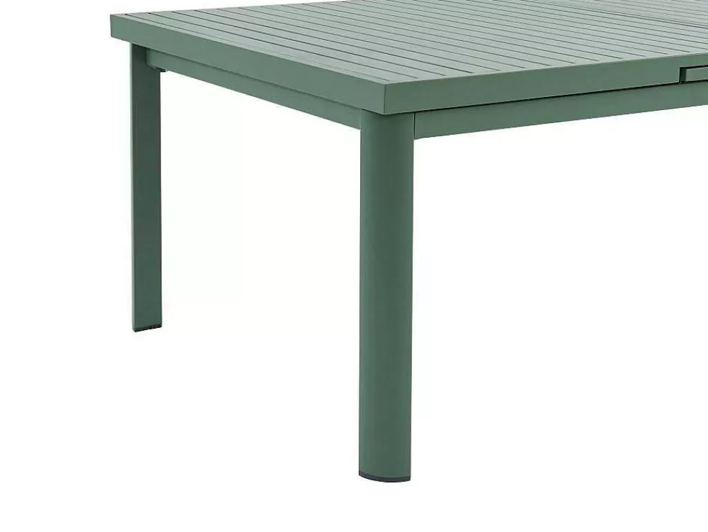 Conjunto Mesa E Cadeiras De Jardim*MYLIA Conjunto De Jantar De Jardim Em Aluminio, Mesa Extensivel 180/240Cm, 6 Cadeiroes Empilhaveis Com Apoios De Bracos Em Acacia Verde-Amendoa - Nauru