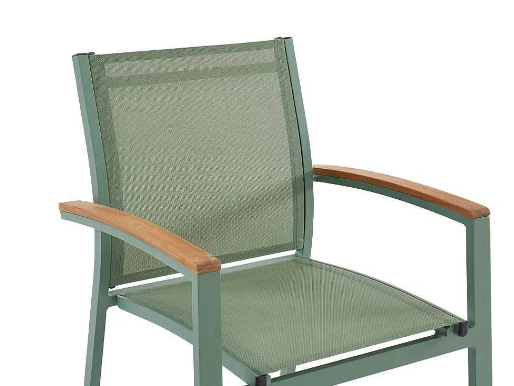 Conjunto Mesa E Cadeiras De Jardim*MYLIA Conjunto De Jantar De Jardim Em Aluminio, Uma Mesa Extensivel 180/240 Cm E 8 Cadeiroes Empilhaveis Com Apoios De Braco Em Acacia Verde-Amendoa - Nauru