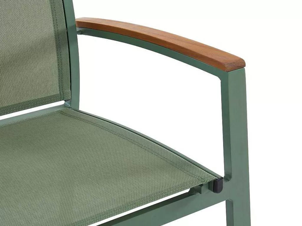 Conjunto Mesa E Cadeiras De Jardim*MYLIA Conjunto De Jantar De Jardim Em Aluminio, Uma Mesa Extensivel 180/240 Cm E 8 Cadeiroes Empilhaveis Com Apoios De Braco Em Acacia Verde-Amendoa - Nauru