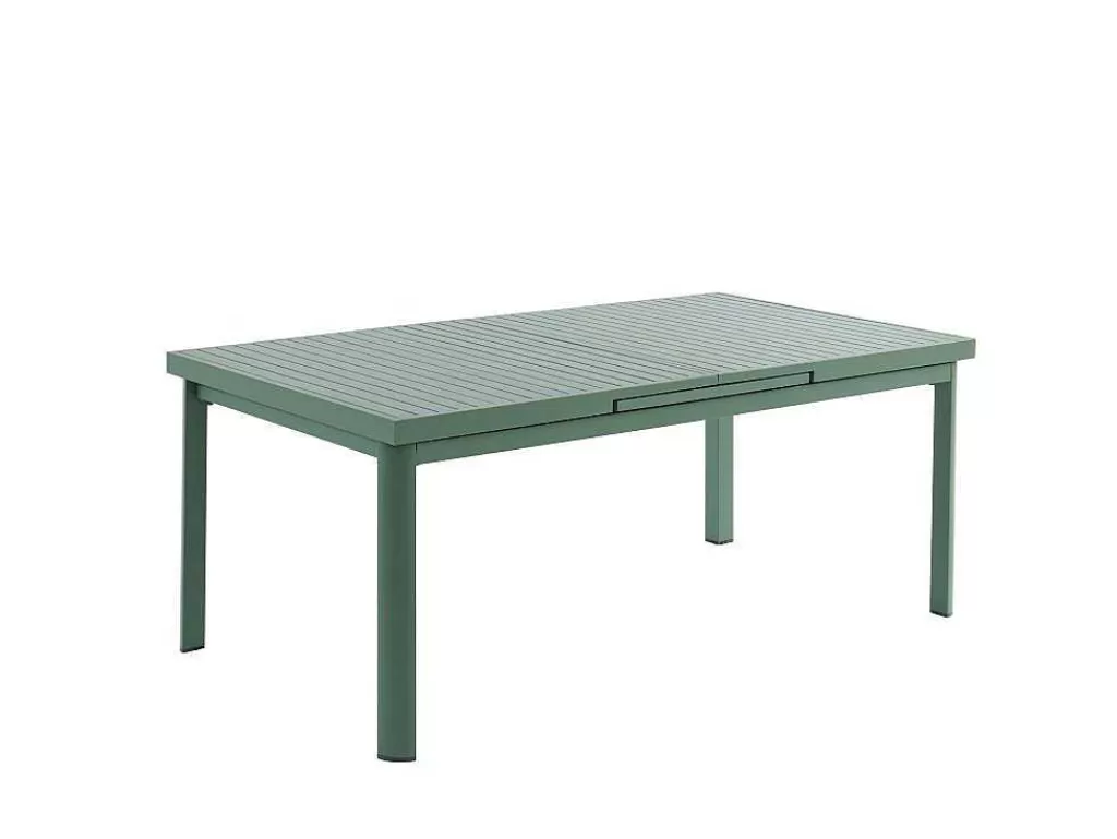 Conjunto Mesa E Cadeiras De Jardim*MYLIA Conjunto De Jantar De Jardim Em Aluminio, Uma Mesa Extensivel 180/240 Cm E 8 Cadeiroes Empilhaveis Com Apoios De Braco Em Acacia Verde-Amendoa - Nauru