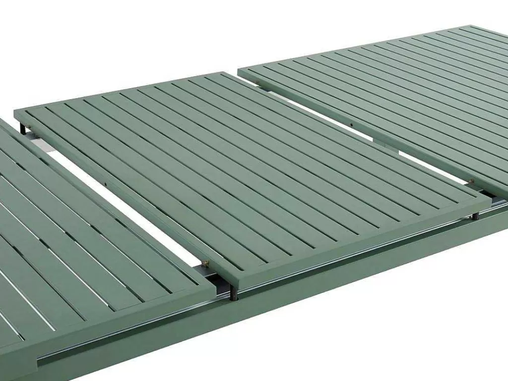 Conjunto Mesa E Cadeiras De Jardim*MYLIA Conjunto De Jantar De Jardim Em Aluminio, Uma Mesa Extensivel 180/240 Cm E 8 Cadeiroes Empilhaveis Com Apoios De Braco Em Acacia Verde-Amendoa - Nauru