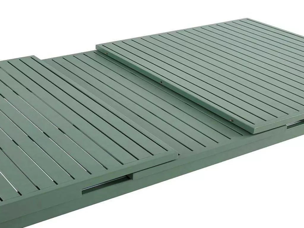 Conjunto Mesa E Cadeiras De Jardim*MYLIA Conjunto De Jantar De Jardim Em Aluminio, Uma Mesa Extensivel 180/240 Cm E 8 Cadeiroes Empilhaveis Com Apoios De Braco Em Acacia Verde-Amendoa - Nauru