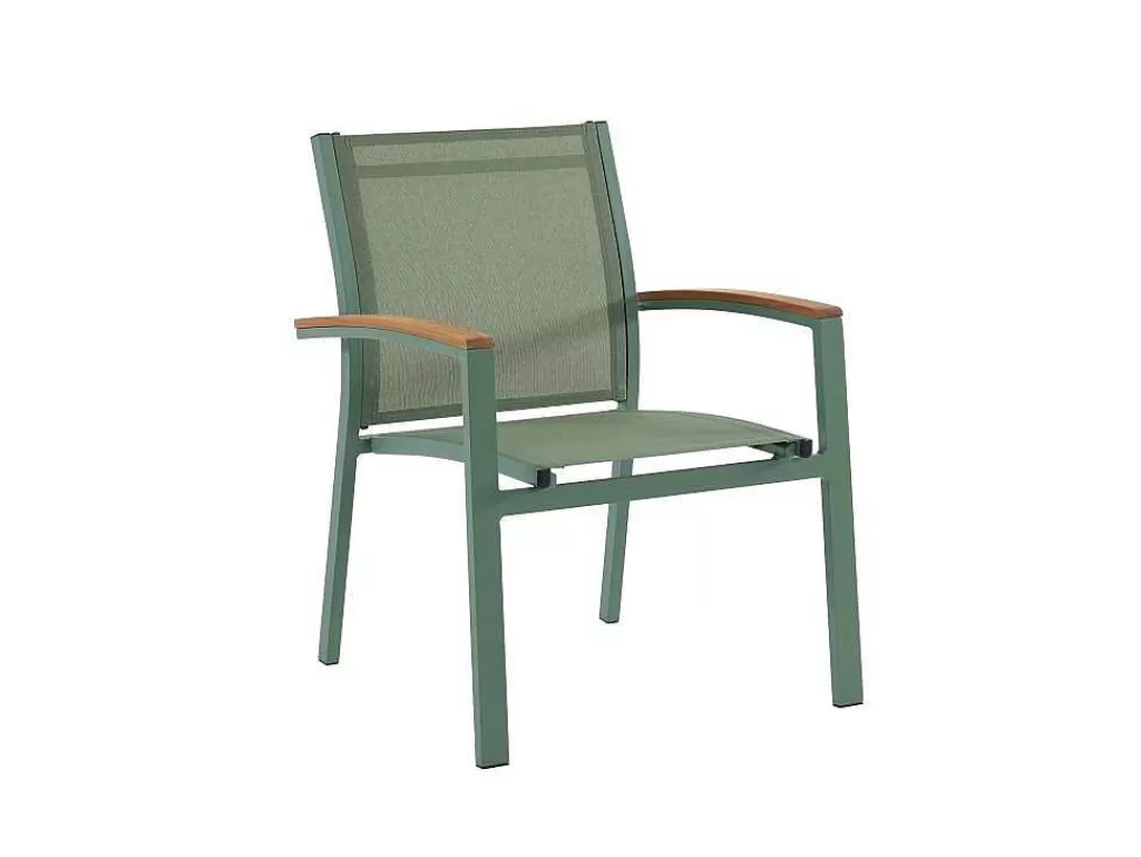 Conjunto Mesa E Cadeiras De Jardim*MYLIA Conjunto De Jantar De Jardim Em Aluminio, Uma Mesa Extensivel 180/240 Cm E 8 Cadeiroes Empilhaveis Com Apoios De Braco Em Acacia Verde-Amendoa - Nauru