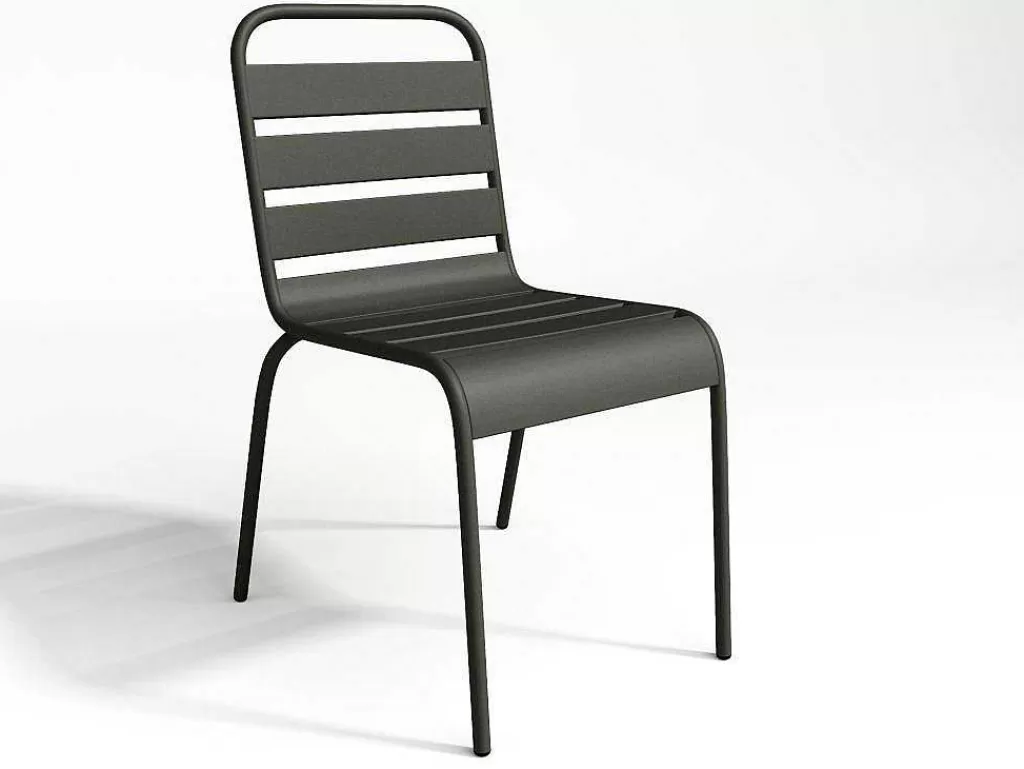 Conjunto Mesa E Cadeiras De Jardim*MYLIA Conjunto De Jantar De Jardim Em Metal, Uma Mesa D. 110 Cm E 4 Cadeiras Empilhaveis, Cinzento-Escuro - Mirmande