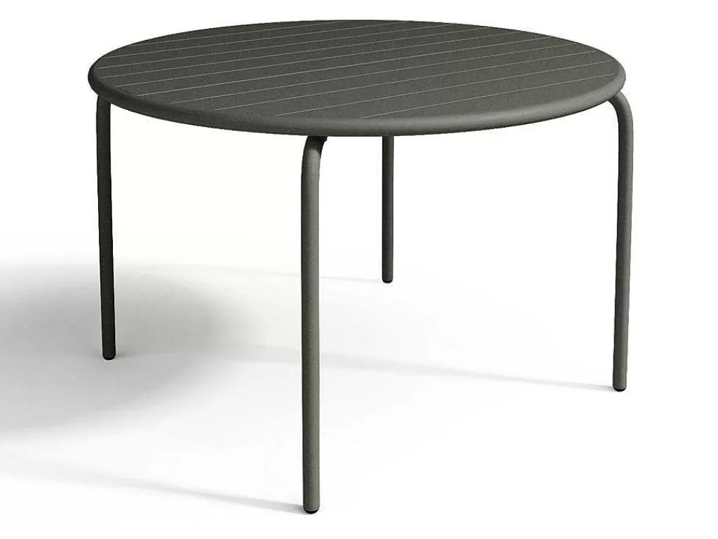 Conjunto Mesa E Cadeiras De Jardim*MYLIA Conjunto De Jantar De Jardim Em Metal, Uma Mesa D. 110 Cm E 4 Cadeiras Empilhaveis, Cinzento-Escuro - Mirmande