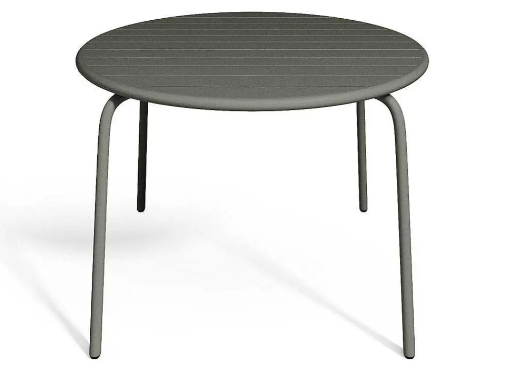 Conjunto Mesa E Cadeiras De Jardim*MYLIA Conjunto De Jantar De Jardim Em Metal, Uma Mesa D. 110 Cm E 4 Cadeiras Empilhaveis, Cinzento-Escuro - Mirmande