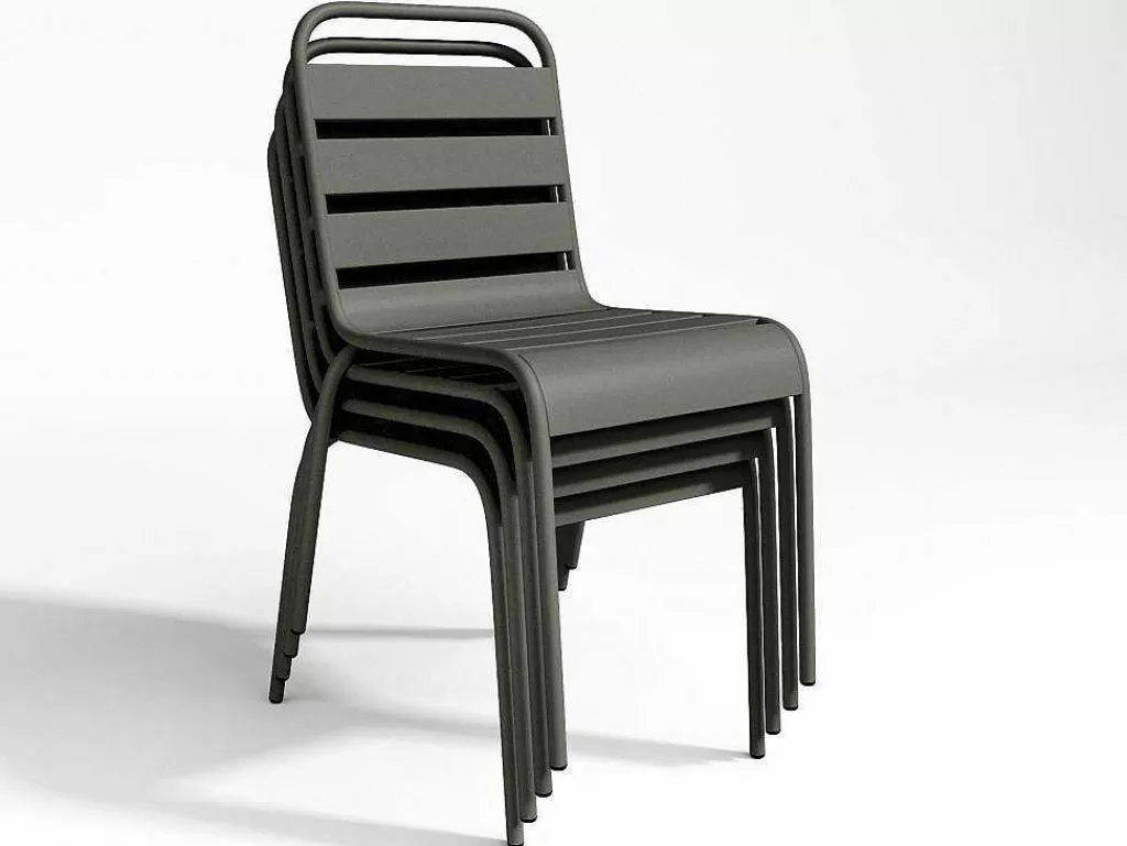 Conjunto Mesa E Cadeiras De Jardim*MYLIA Conjunto De Jantar De Jardim Em Metal, Uma Mesa D. 110 Cm E 4 Cadeiras Empilhaveis, Cinzento-Escuro - Mirmande
