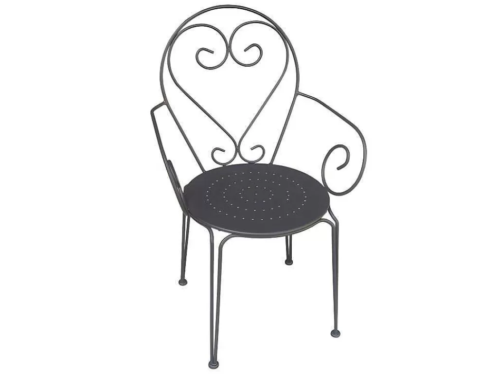 Conjunto Mesa E Cadeiras De Jardim*MYLIA Conjunto De Jantar De Jardim Metal Acabamento Ferro Forjado, Uma Mesa D120 Cm E 4 Cadeiroes Empilhaveis Antracite - Guermantes De