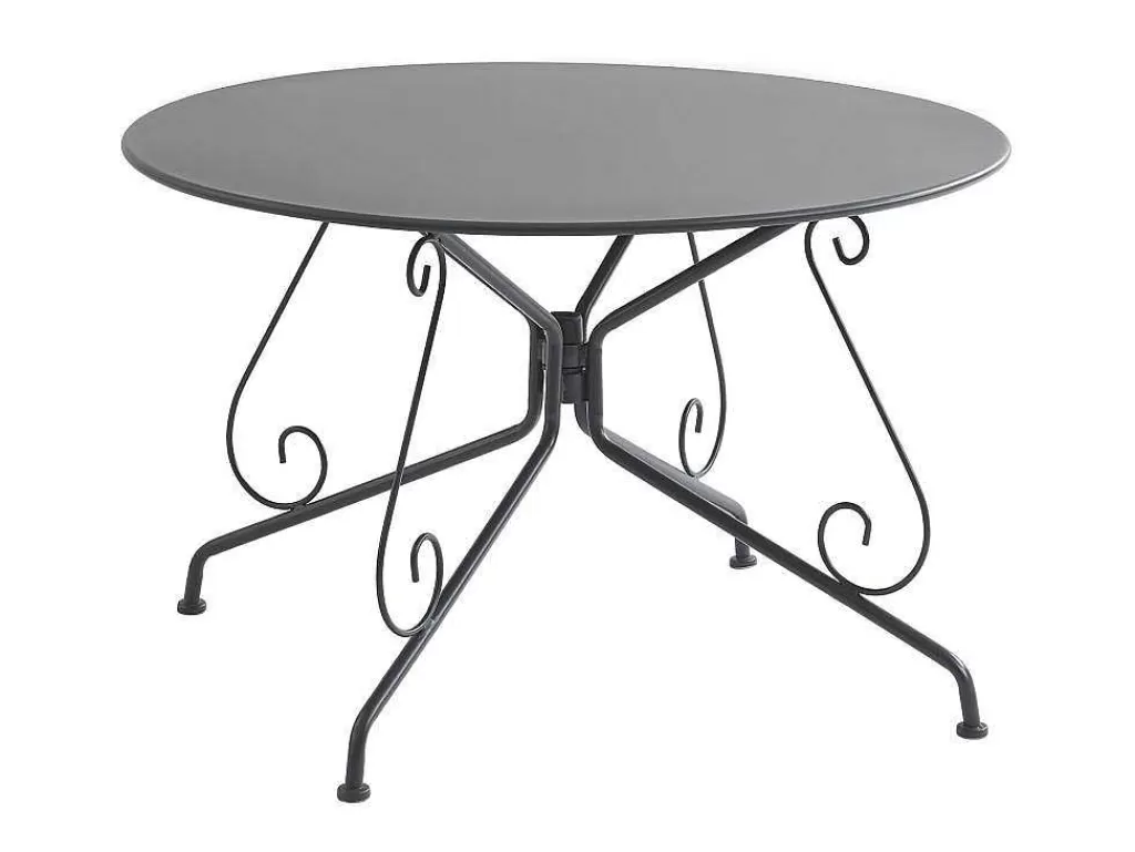 Conjunto Mesa E Cadeiras De Jardim*MYLIA Conjunto De Jantar De Jardim Metal Acabamento Ferro Forjado, Uma Mesa D120 Cm E 4 Cadeiroes Empilhaveis Antracite - Guermantes De