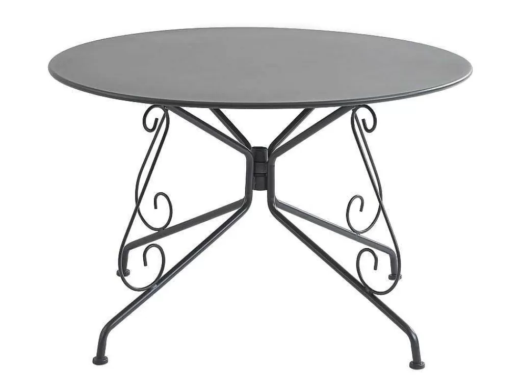 Conjunto Mesa E Cadeiras De Jardim*MYLIA Conjunto De Jantar De Jardim Metal Acabamento Ferro Forjado, Uma Mesa D120 Cm E 4 Cadeiroes Empilhaveis Antracite - Guermantes De