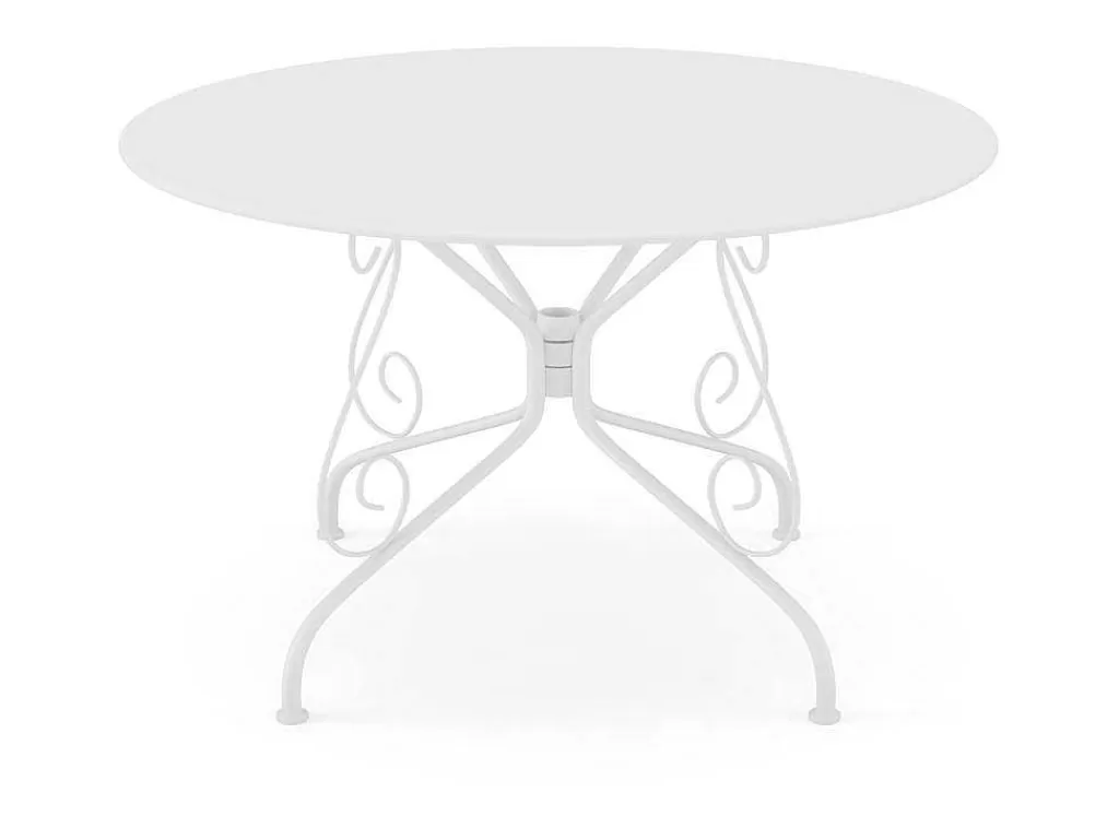 Conjunto Mesa E Cadeiras De Jardim*MYLIA Conjunto De Jantar De Jardim Metal Acabamento Ferro Forjado, Uma Mesa D120 Cm E 4 Cadeiroes Empilhaveis Branco - Guermantes De