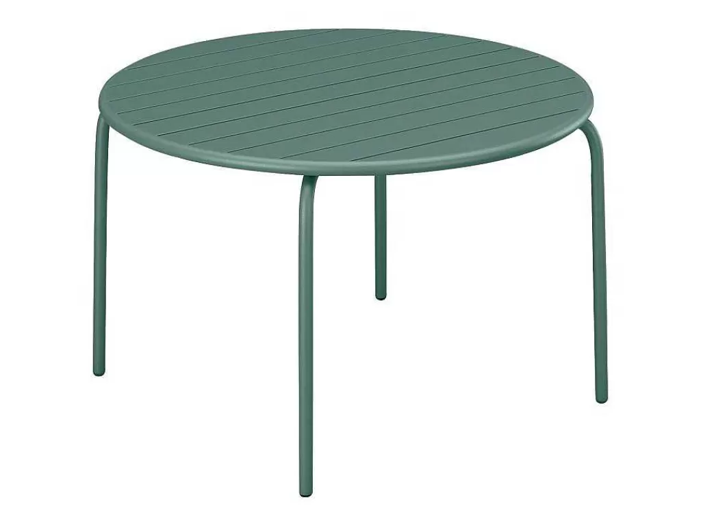 Conjunto Mesa E Cadeiras De Jardim*MYLIA Conjunto De Jantar De Jardim Metal, Uma Mesa Redonda D.130 Cm E 6 Cadeiras Empilhaveis Verde Amendoa - Mirmande De
