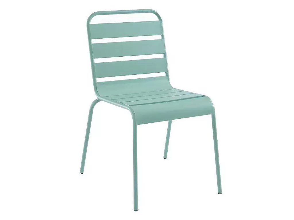 Conjunto Mesa E Cadeiras De Jardim*MYLIA Conjunto De Jantar De Jardim Metal, Uma Mesa Redonda D.130 Cm E 6 Cadeiras Empilhaveis Verde Amendoa - Mirmande De