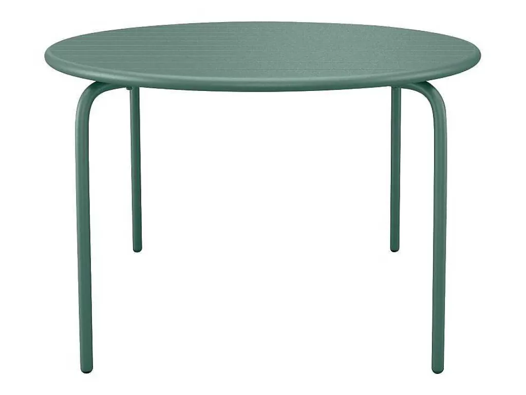 Conjunto Mesa E Cadeiras De Jardim*MYLIA Conjunto De Jantar De Jardim Metal, Uma Mesa Redonda D.130 Cm E 6 Cadeiroes Empilhaveis Verde Amendoa - Mirmande De