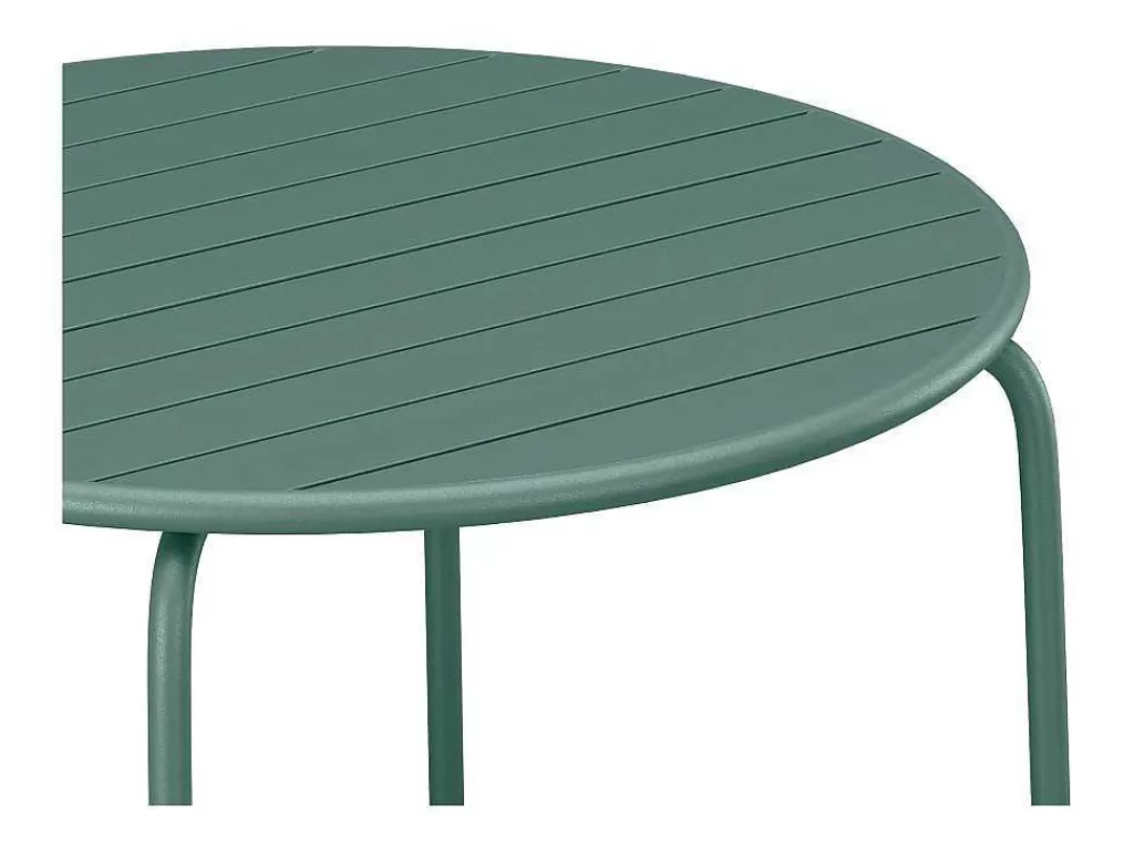 Conjunto Mesa E Cadeiras De Jardim*MYLIA Conjunto De Jantar De Jardim Metal, Uma Mesa Redonda D.130 Cm E 6 Cadeiroes Empilhaveis Verde Amendoa - Mirmande De