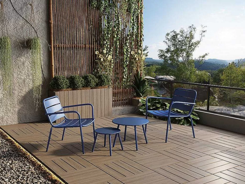 Conjunto Relax De Jardim*MYLIA Conjunto De Jardim Em Metal, 2 Cadeiroes Baixos Empilhaveis E Mesas De Encaixar, Azul-Escuro - Mirmande